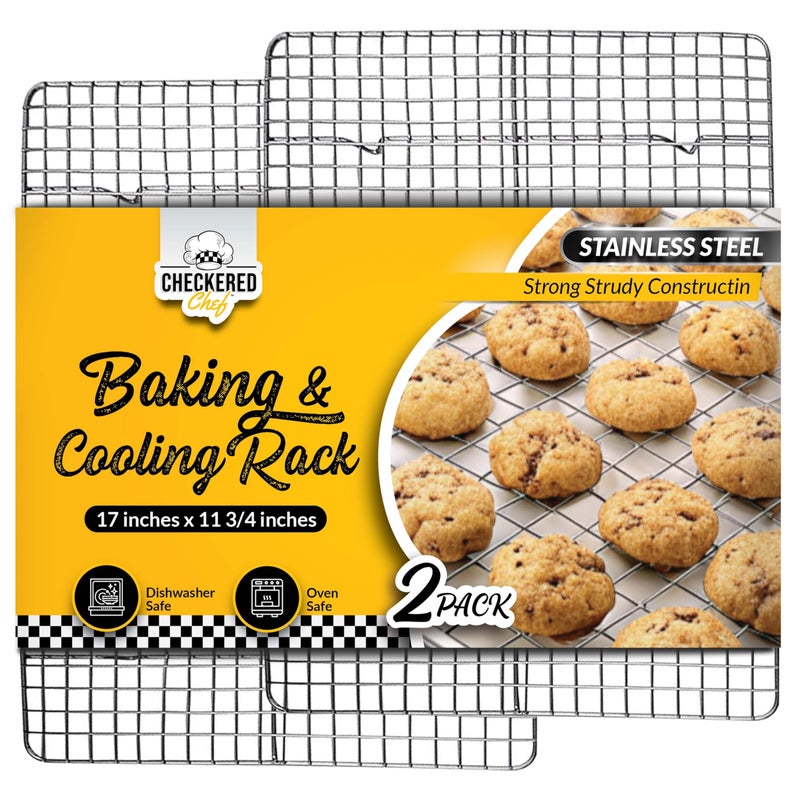 Checkered Chef Cooling Rack for Cooking and Baking - 11 Â¾" x 17 Set of 2 Stainless Steel, Oven Safe Grid Wire Cookie Cooling Racks - Image 1